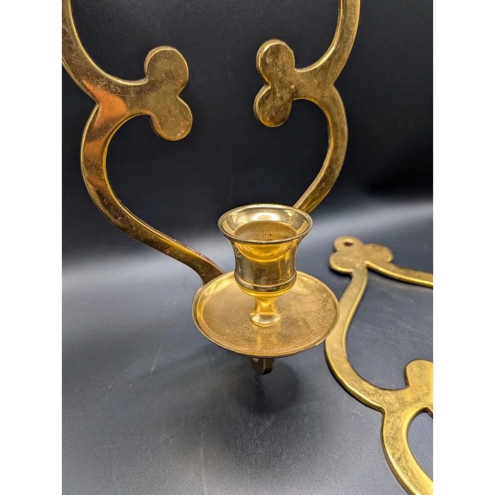 Vintage Brass Wall Sconces: Mid-Century Boho Candle Holders (Set of 2)